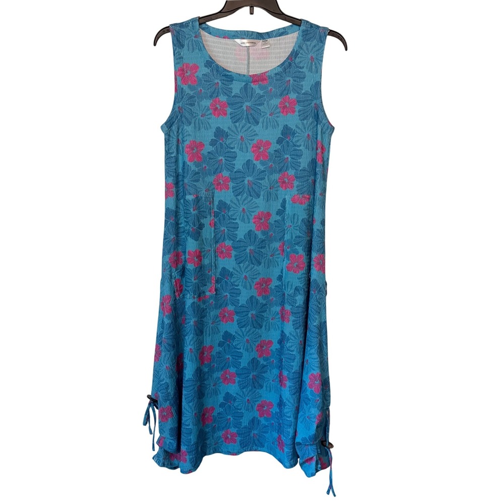 King Universal Women Sleeveless Floral Hibiscus Crinkle Maxi Dress